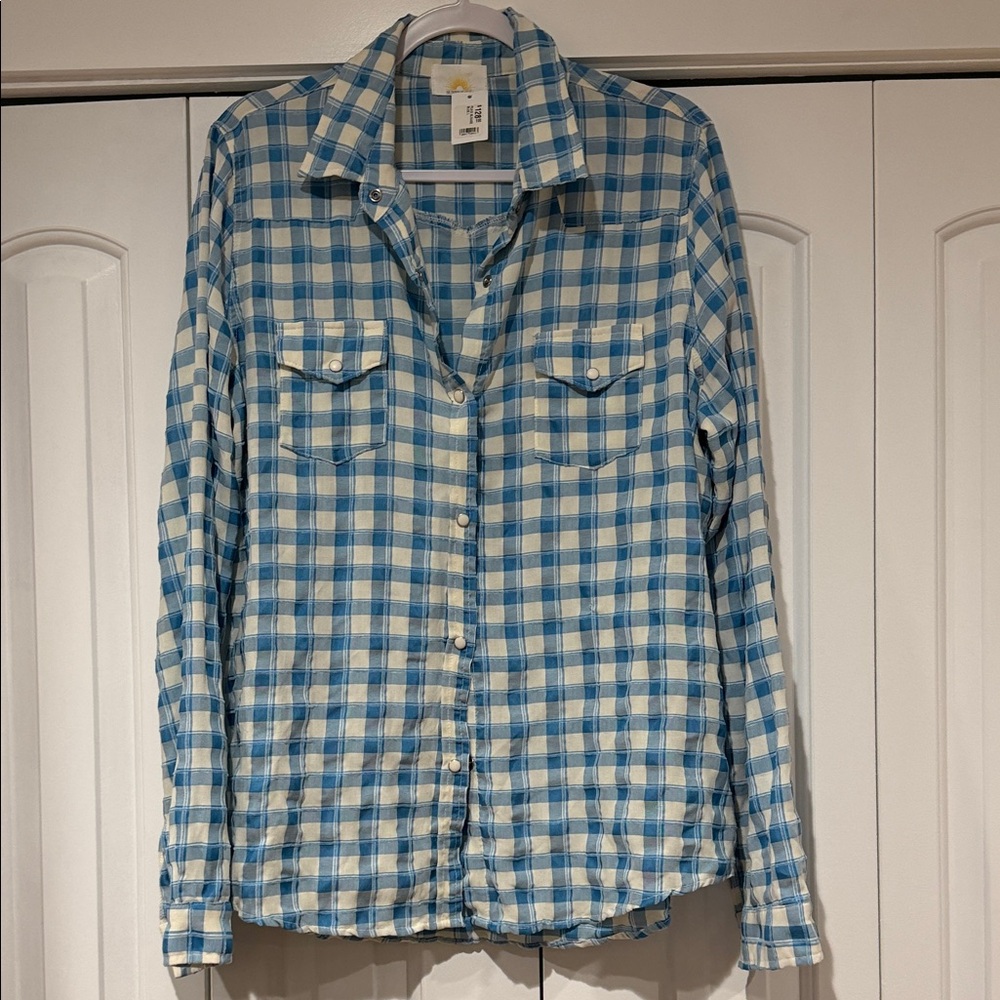Sunny Days Blue and White Checkered‎ Button Down Shirt large